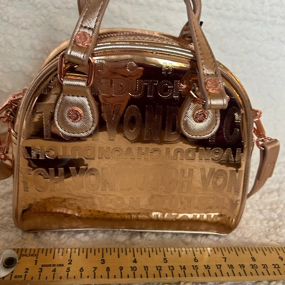 NWT Von Dutch Bowler Handbag Rose Gold Metallic Y2K Alternative Goth - Picture 3 of 6